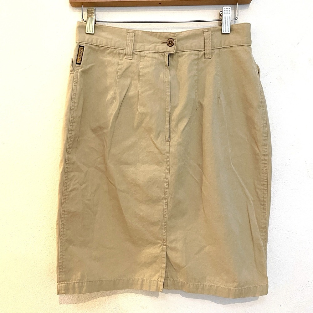 vtg 90s Armani khaki Pencil skirt 10‎ RUNS SMALL Preppy Classic